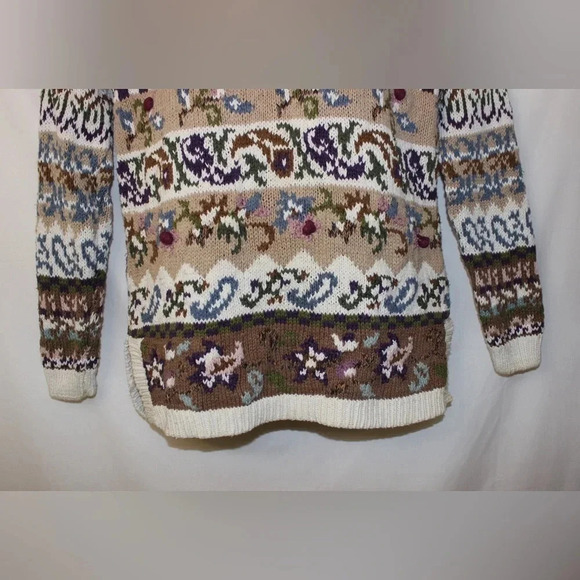 Women’s Vintage Knit Patterned Mockneck Cottagecore Neutral Toned Sweater Small - Picture 4 of 16